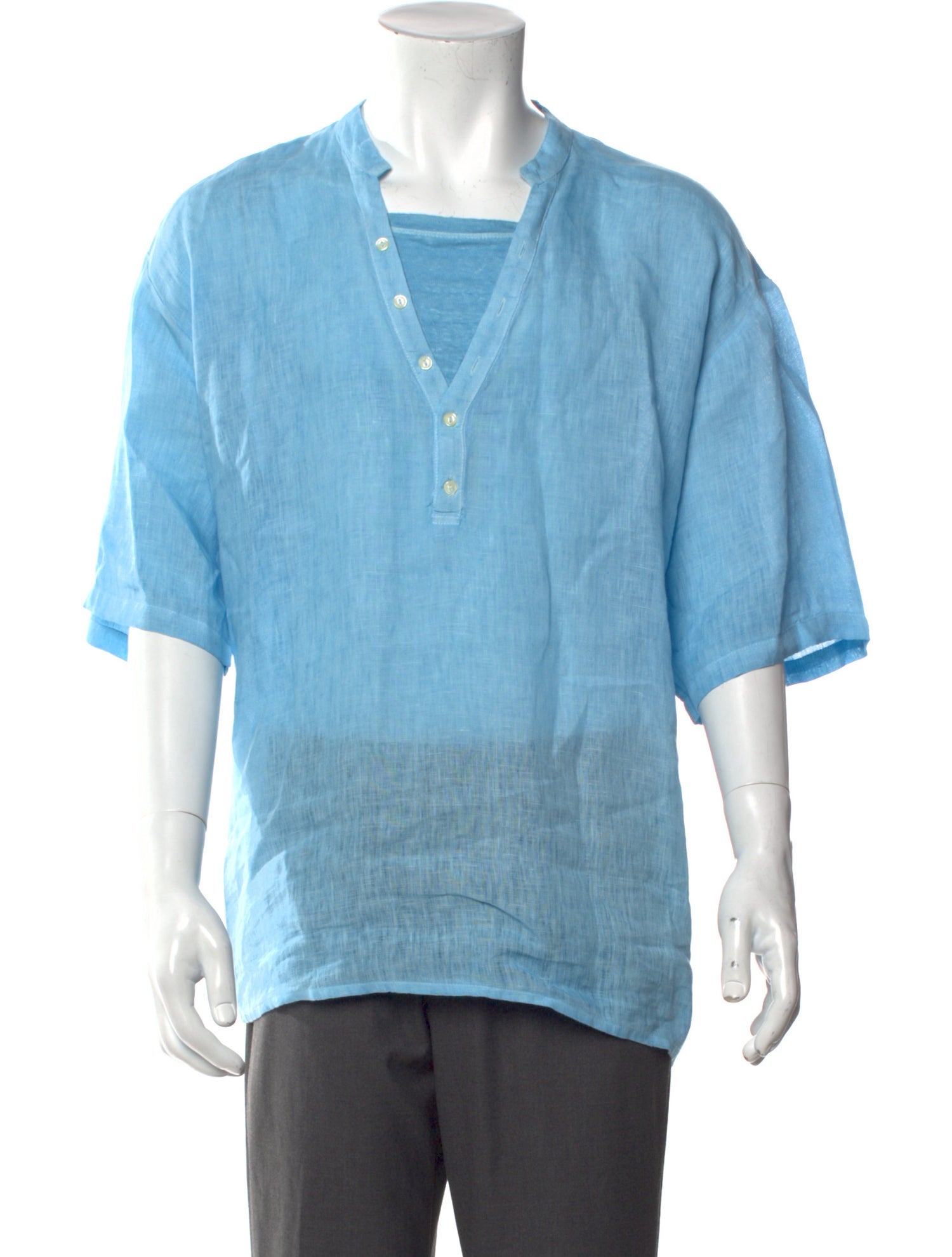 120% Lino Square Neck Three-Quarter Sleeve Polo Shirt